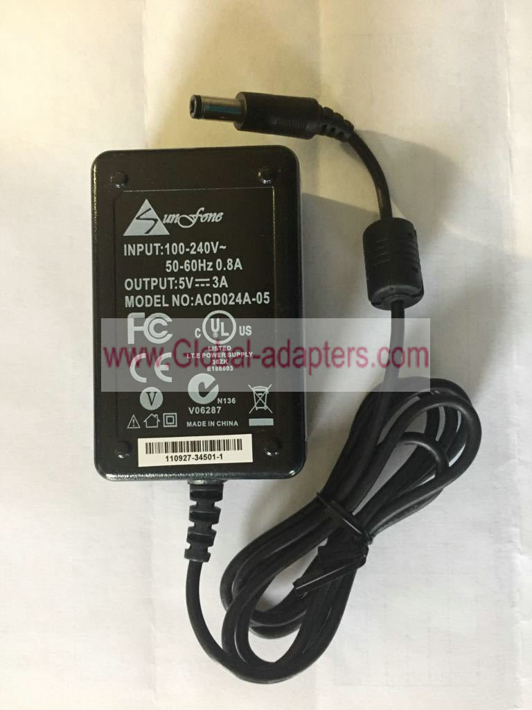 Brand NEW Sunfone ACD024A-05 5V DC 3A AC DC Adapter with power cord 5.5*2.5mm